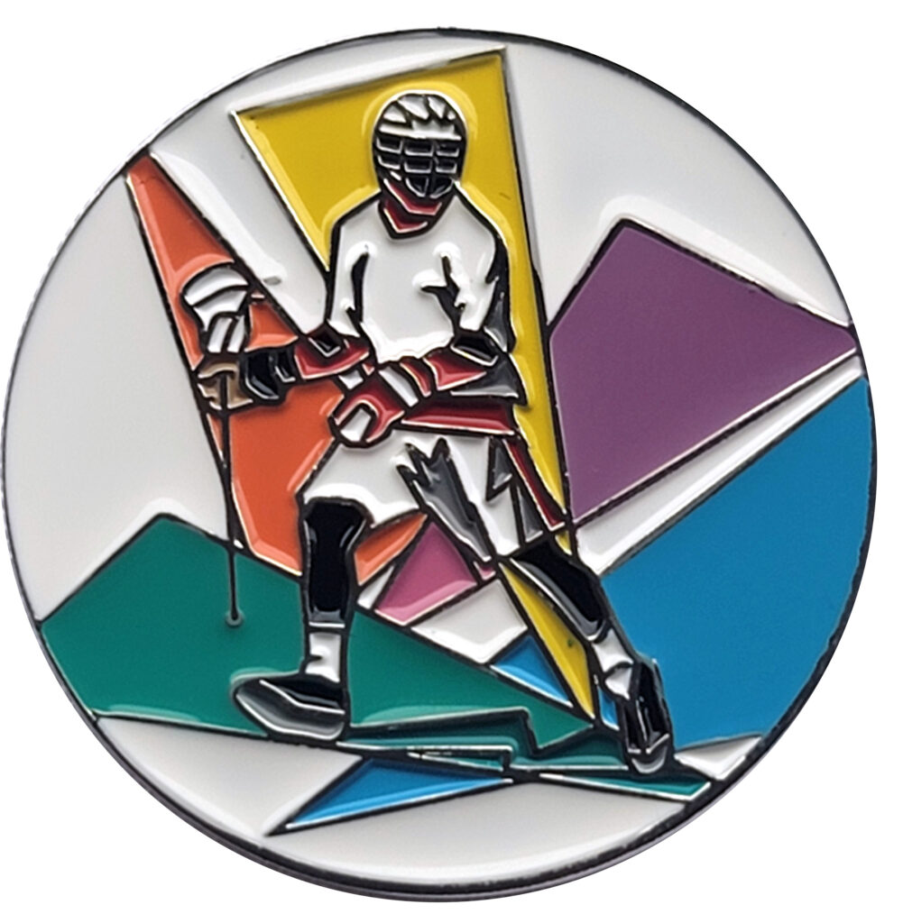 Multi Colored Golf Ball Markers With a Lacrosse Player Image