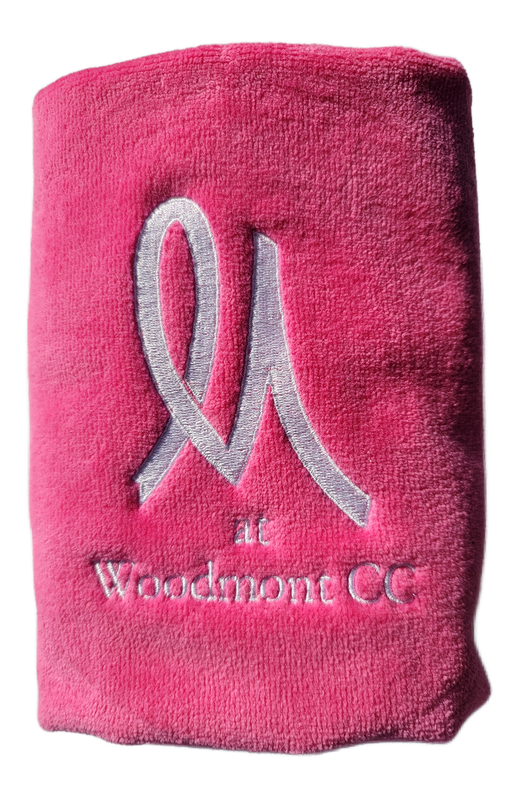 Custom Golf Towels With Embroidered Lettering and Pink in Color