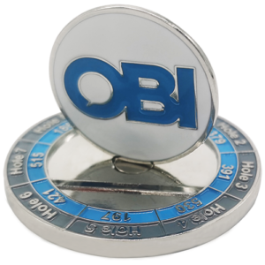 Magnetic Ball Marker With Coin. White With Blue Letters OBI