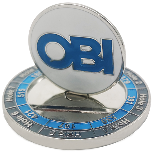 Magnetic Ball Marker With Coin. White With Blue Letters OBI