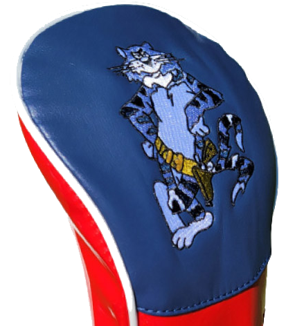 Custom Leather Headcovers For Golf Clubs Blue and Red With Embroidered Tiger Print